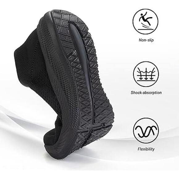 Shulook Womens Size 8 Black Mesh Slip On Breathable Comfort Walking Shoes - Picture 2 of 7